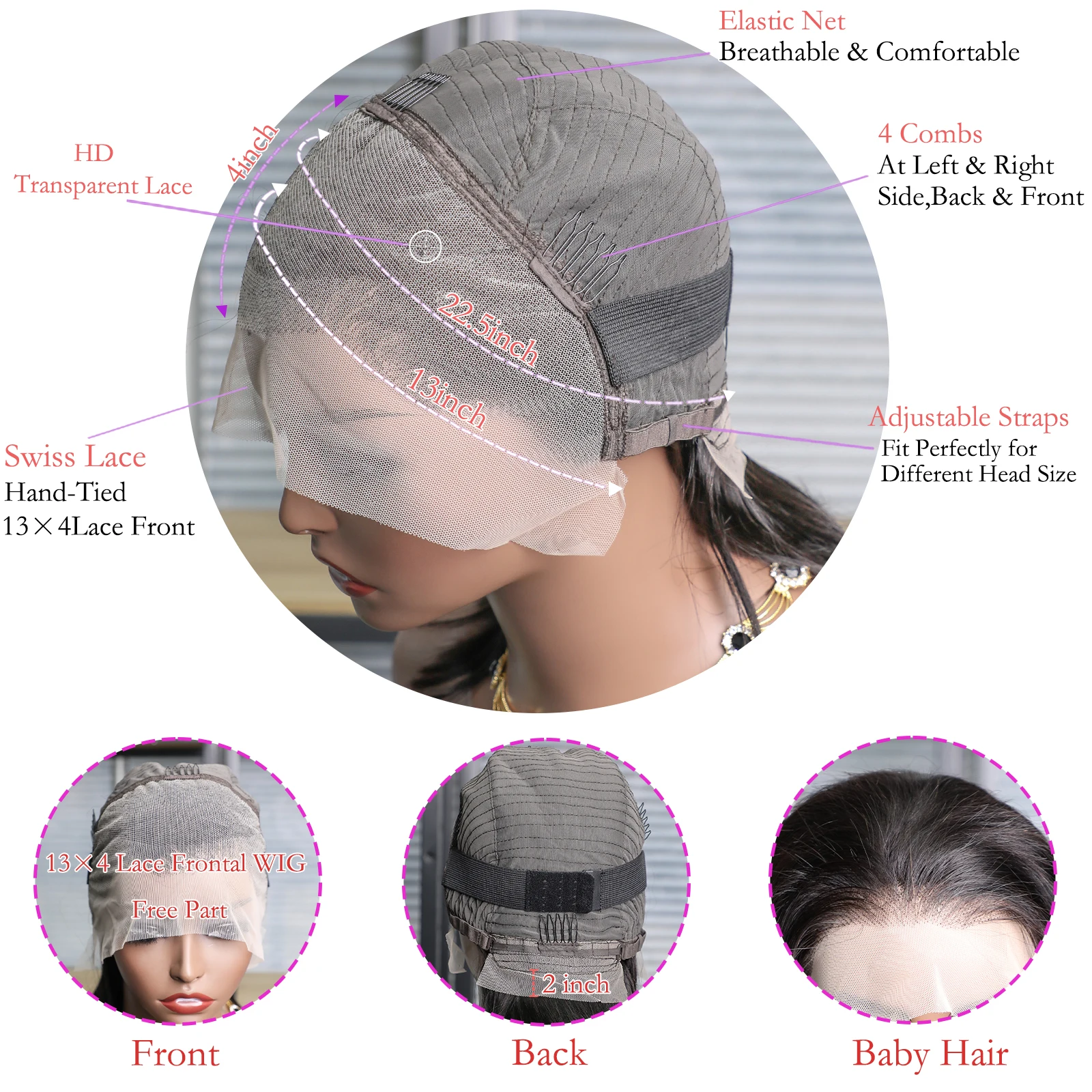 مستقيم قصير بوب شعر مستعار شعر الإنسان 13x4 الدانتيل الشفاف الجبهة الباروكات 200 الكثافة الطبيعية أسود مستقيم قصير بوب خصلات الشعر المستعار الإنسان