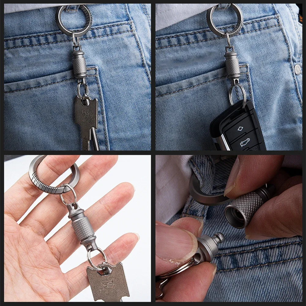 Titanium Alloy Keychain Removable 360 Degree Rotation Multifunctional Portable for Waist Belt Outdoor Tool Car Keychain