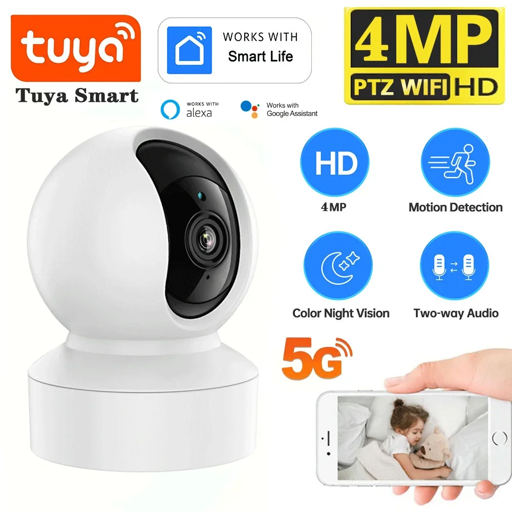 

Tuya Smart Mini 5G Wi-Fi IP-камера 4MP внутренняя беспроводная камера безопасности домашняя камера видеонаблюдения автоматическое отслеживание радионяня