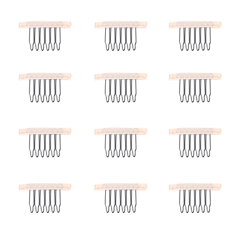 12 Stuks Pruik Kammen Voor Het Maken Van Pruik Caps 6 Tanden Pruik Clips Stalen Tanden Met Doek Pruik Kammen Voor Haarstuk Caps Pruik Accessoires Tools