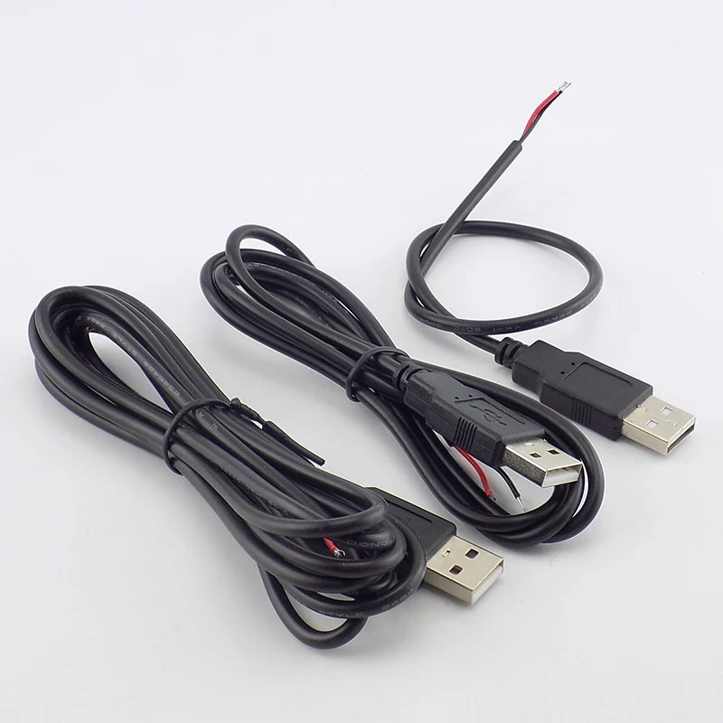 0.3/1/2M DC 5V USB 2.0 Type A Male 2 Pin Cable Power Supply Adapter Charge For Smart Devices DIY Connector Wire C3