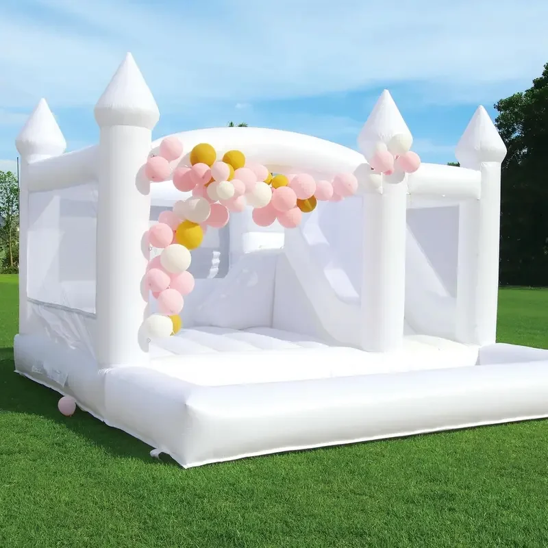 Commercial White Bounce House with Slide Ball Pit for Adults Big Kids PVC Bouncy castle with Blower for Birthday Party Wedding