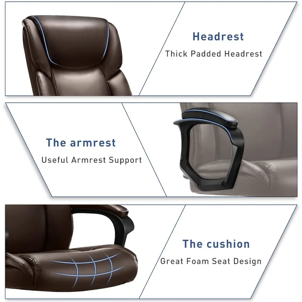 كرسي مكتب تنفيذي منزلي مريح من OLIXIS، ظهر مرتفع ودعم قطني قابل للتعديل بارتفاع 360 درجة دوار-بني، 25.59D #5
