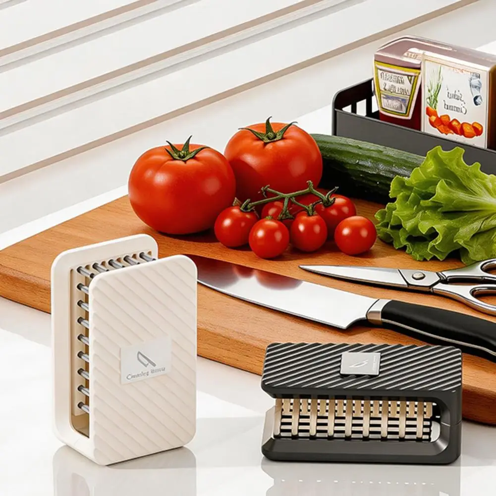 Blade Scrubber for Kitchen Double Cutter Scrubber Wall Mount Hands Free Kitchen Tool with Adhesive Backing Fruit Dinner for Chef