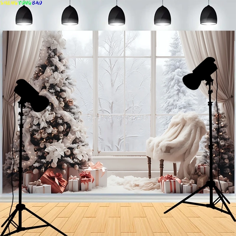 Warmth Christmas Day Fireplace Photography Backdrops Window Living Room Wreach Happiness New Year Photo Studio Background XH-44