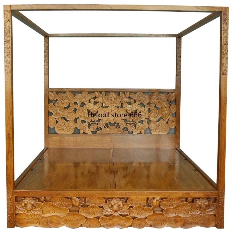 South East Asia Wind Solid Wood Thai Wood BD269-7 Chinese Four-pillar Carved Shelf Bed