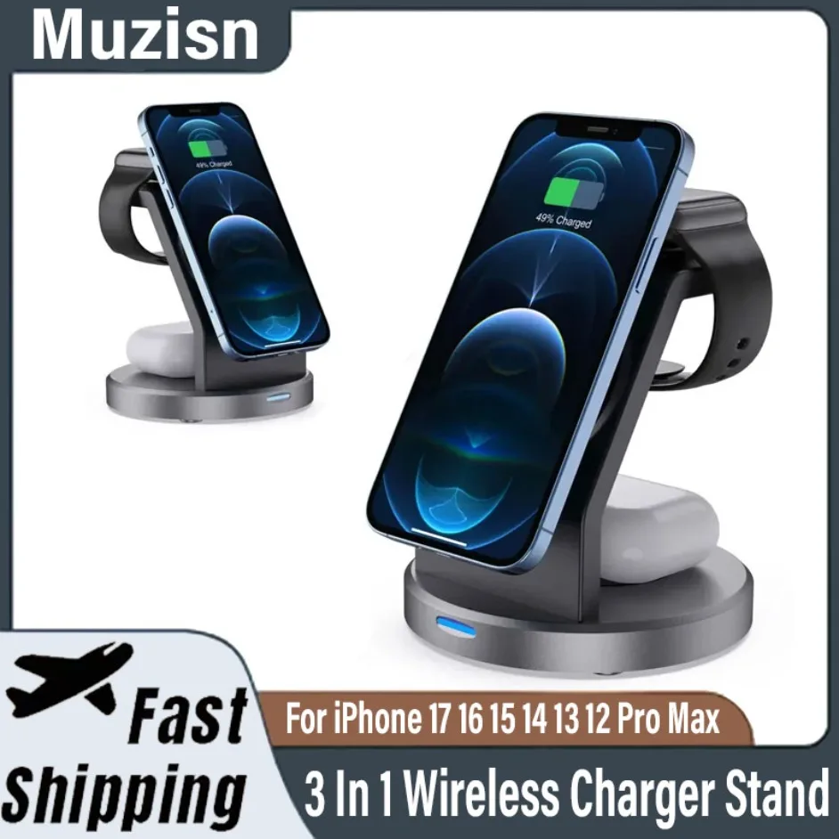 3 In 1 15W Magnetic Wireless Charger Fast Charging Station phone Holder For iPhone 16 15 14 13 12 Pro Max Apple Watch AirPods