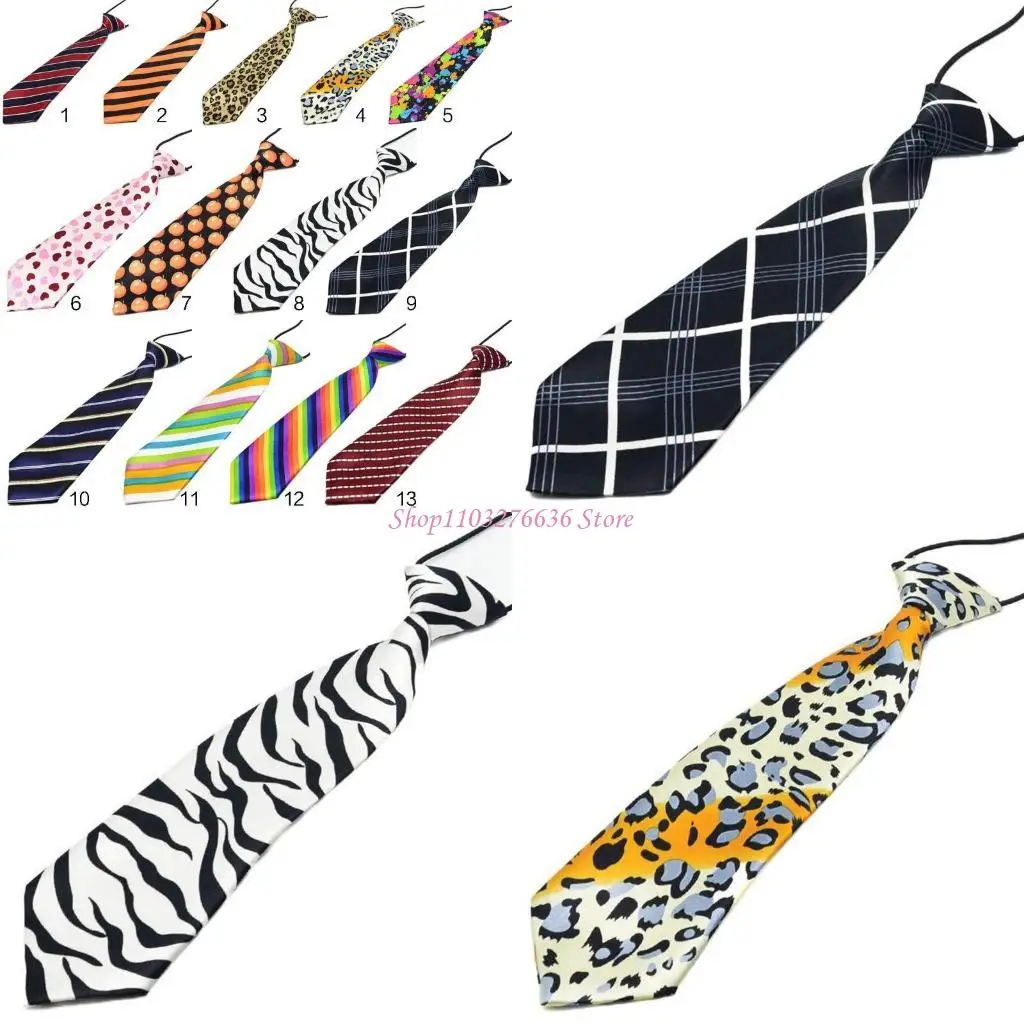 

R6FD Предварительно связанный эластичный галстук Rainbow Stripes Leopard Print Boys Kids Имитация шелковых галстуков сцены