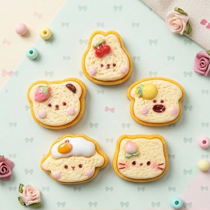 16pcs Mixed Cute Animal Toast Resin Shoe Charms - Kawaii Food Clog Decor for Sandals & Beach Bags