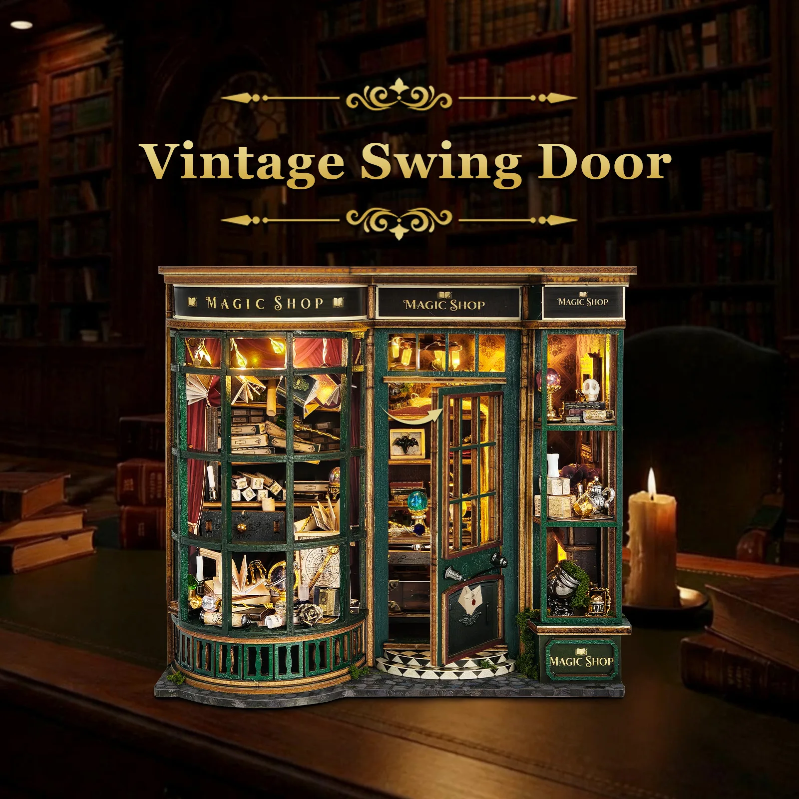 DIY Wooden Magic Book Shop Cottage Miniature Model Kits With Furniture Casa Dollhouse for Friends Birthday Gifts