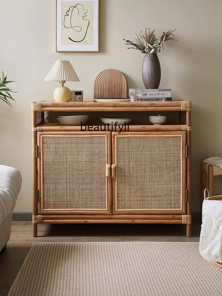 

Retro Natural Real Rattan Storage Locker Home Living Room Wall Sundries Cabinet B & B Modern Simple Small Apartment