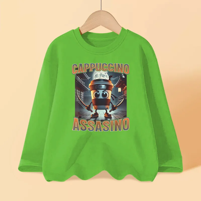Italienische Brainrot-Kleidung für Kinder, Assassin-Cartoon-T-Shirt für Babys, Jungen, langärmeliges, bedrucktes Oberteil