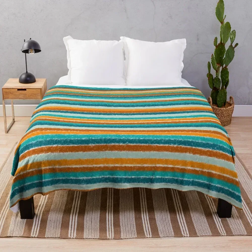 Textured Summer Stripes Pattern in Orange, Rust, Turquoise, Teal, and White Throw Blanket Extra Large Throw Bed covers Blankets