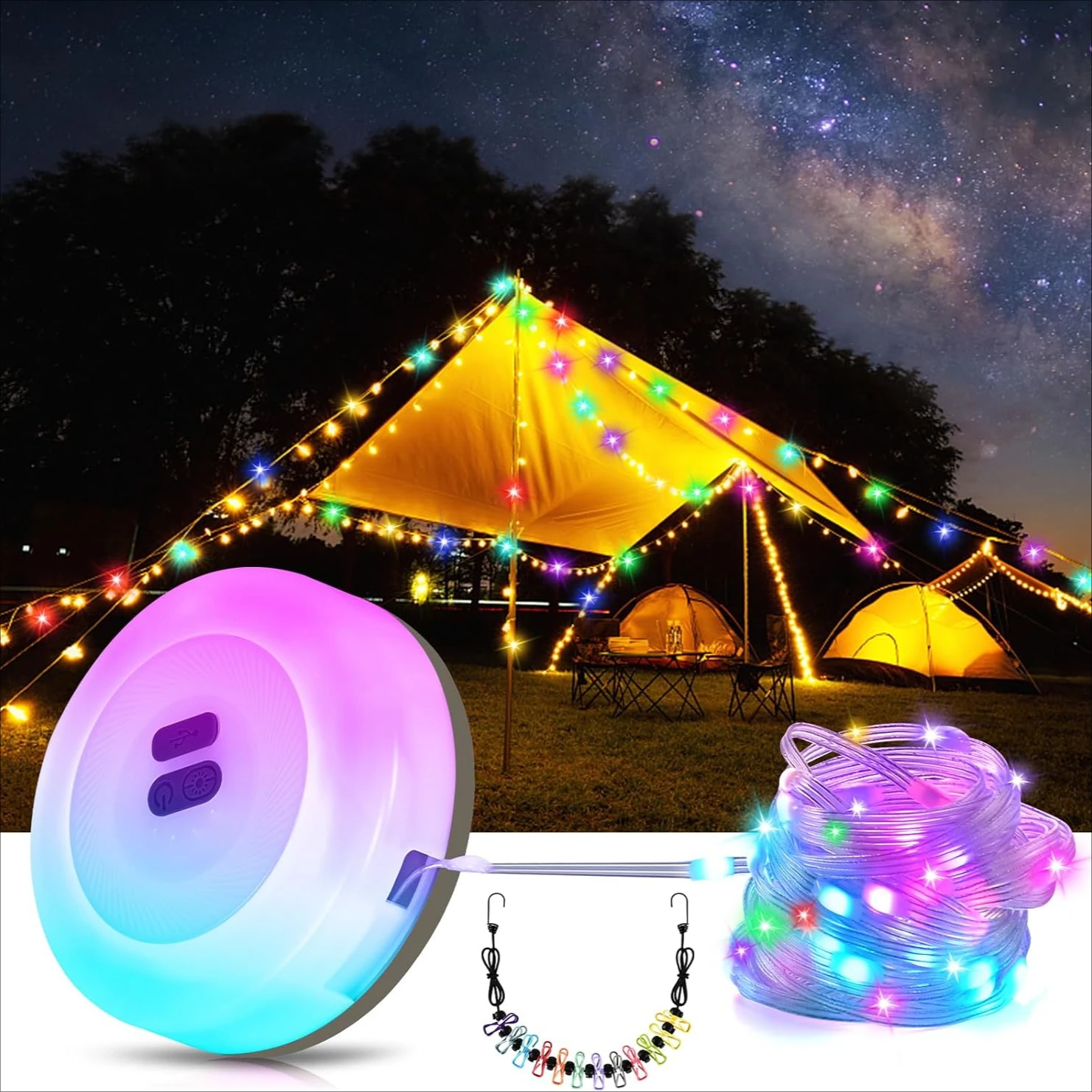 10M Camping String Lights Rechargeable Tent Ambient Light 8 Modes Portable Tape Measure Lamp Waterproof Garden Decor Lighting