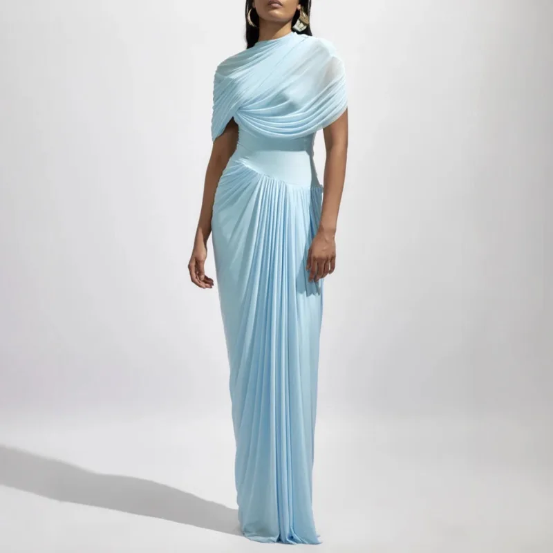 HKSH صيف خريف جديد إمرأة متخصص تصميم أنيق فستان منعش عصري الخصر مقصوص التخسيس مطوي تقسم فساتين شبكية HK9451