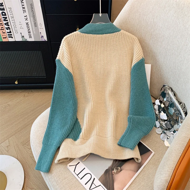 2025 moda Otoño suéter de manga larga elegante mujer cuello en V Jersey de punto suelto invierno cálido suave suéter Casual Top de punto