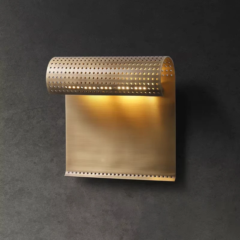 Nordic luxury all copper wall lamp, retro style black square wall lamp,creative curled edge design decorative wall lamp YX465RE