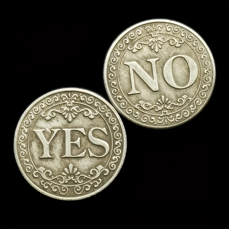 1Pcs YES NO Decision Coin, Antique Silver Copper Token, Floral Letter Charm, Collector Challenge Coin, Vintage Souvenir Gift