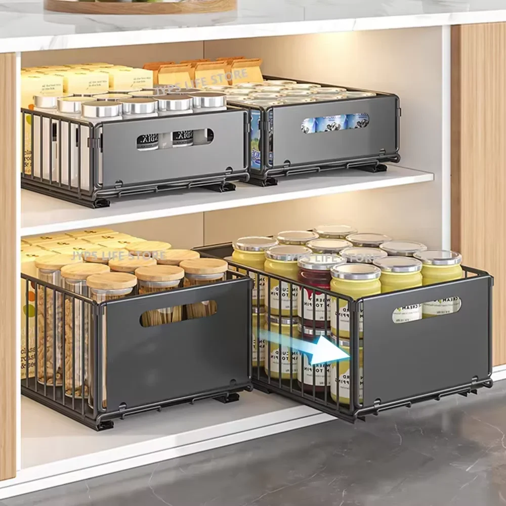 خزانة رف المطبخ سلة قابلة للسحب تحت الحوض طبقة واحدة رف توابل درج السكك الحديدية الشريحة رف تخزين الطبقات