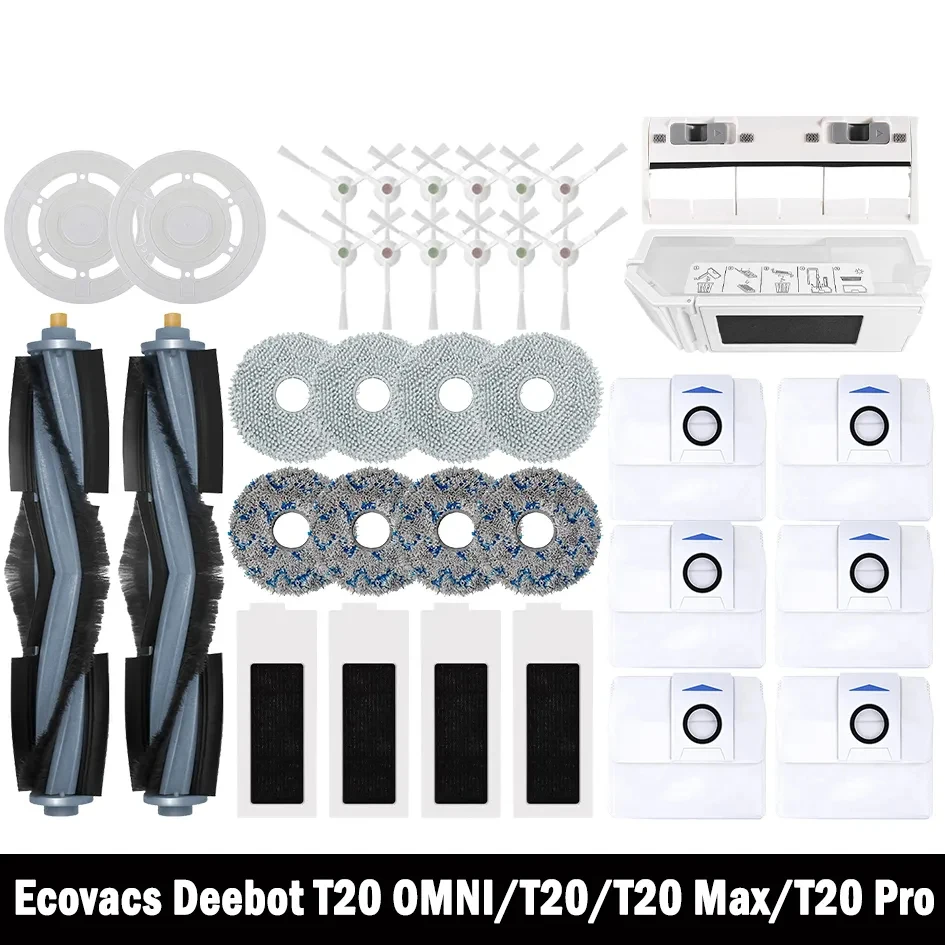 For Ecovacs Deebot T20 OMNI/T20/T20 Max/T20 Pro Accessories Main Side Brush Mop Cloth HEPA Filter Dust Bag Replacement