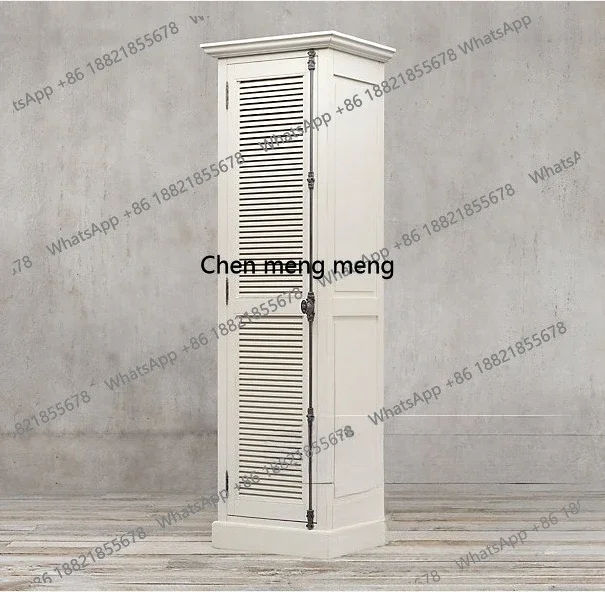 

White retro solid wood oak dining edge, single door louver door independent wardrobe