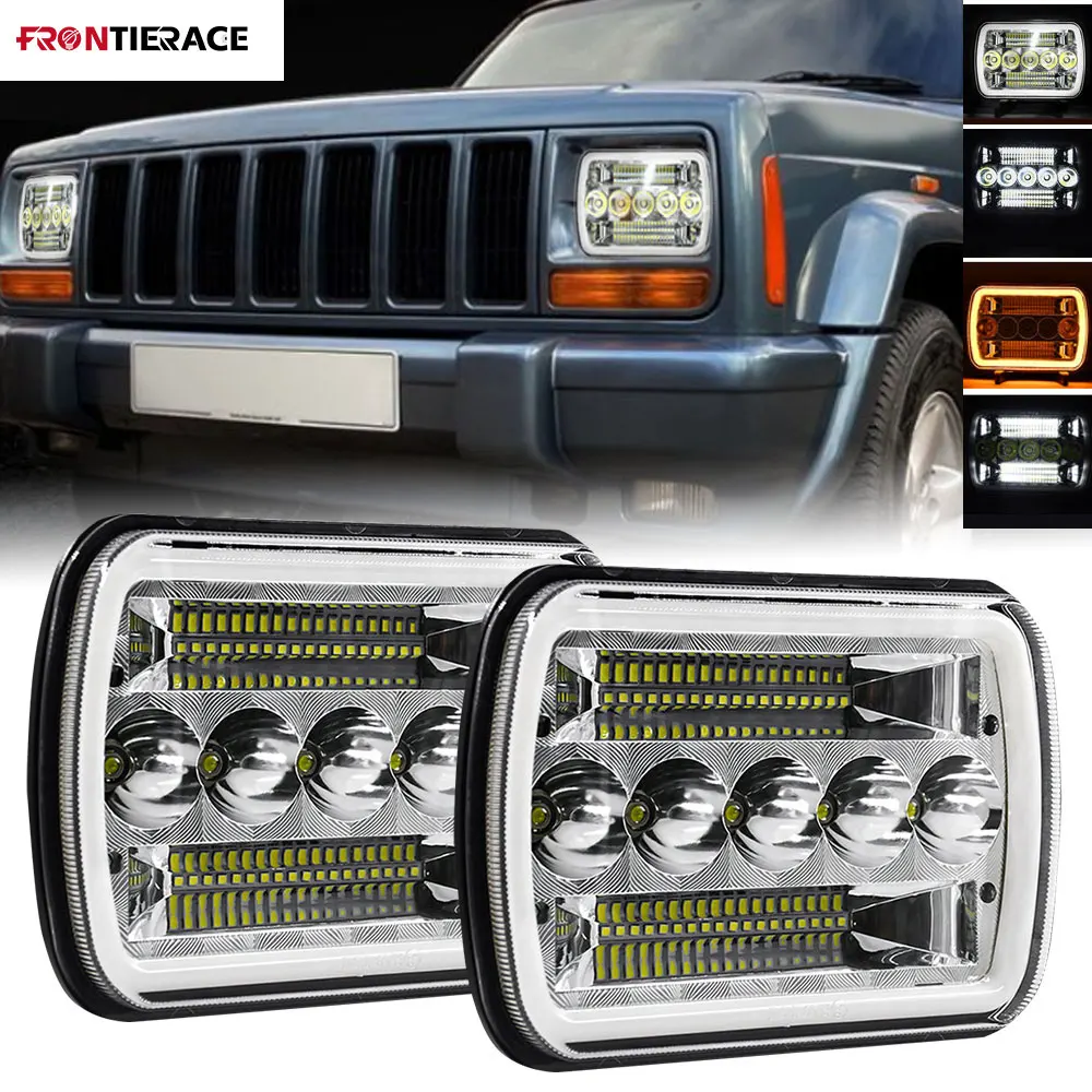 

5X7" LED Headlights DRL JeepAngel Eyes SEaled Beam H4 for Wrangler YJ Cherokee XJ H6014 180W 12V24V Off-road Truck Lamp 7x6 Inch