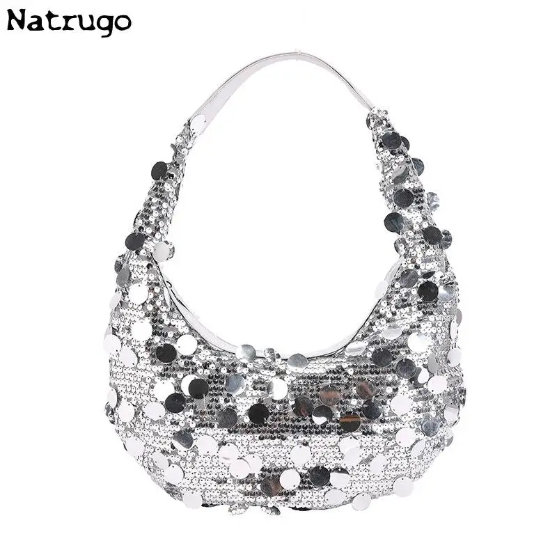 Crescent Sequins Handbag Women Silver Bag Hand Bag Sequin Designer Bags Ladies Shoulder Bag Girls Glitter Purses 2023