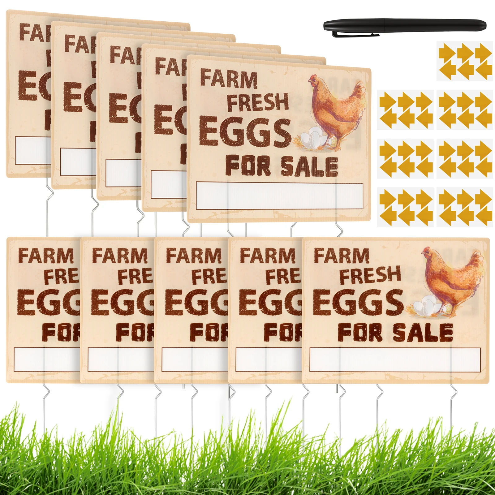 6/10Pcs Funny Farm Fresh Eggs Chicken Coop Metal Tin Sign Retro Farmhouse Humorous Wall Art Decor Plaque for Backyard Kitchen