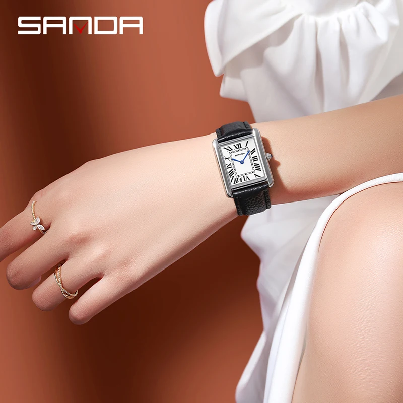 SANDA Fashion Men Women Quartz Watch Roman Numeral Stainless Steel Leather Wristwatch Casual Lovers Waterproof Ladies Watch muje