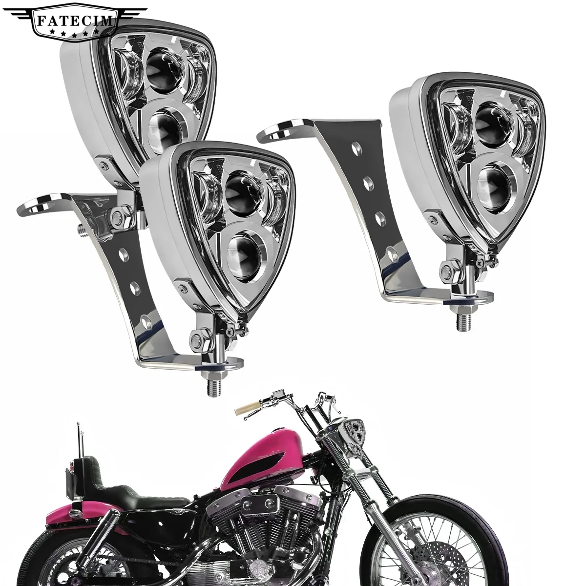 Motorcycle LED Triangle Light Triangle  Headlamp Double Connect Triangular Lamp For Harley Touring Cafe Racer Chopper Bobber