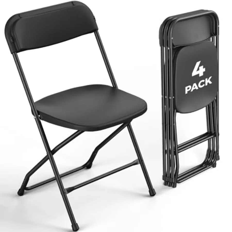 

4 Pack Black Plastic Folding Chairs for Outdoor Patio Garden Picnic Kitchen Events, Steel Frame, 350lbs Capacity, Stackable Fol