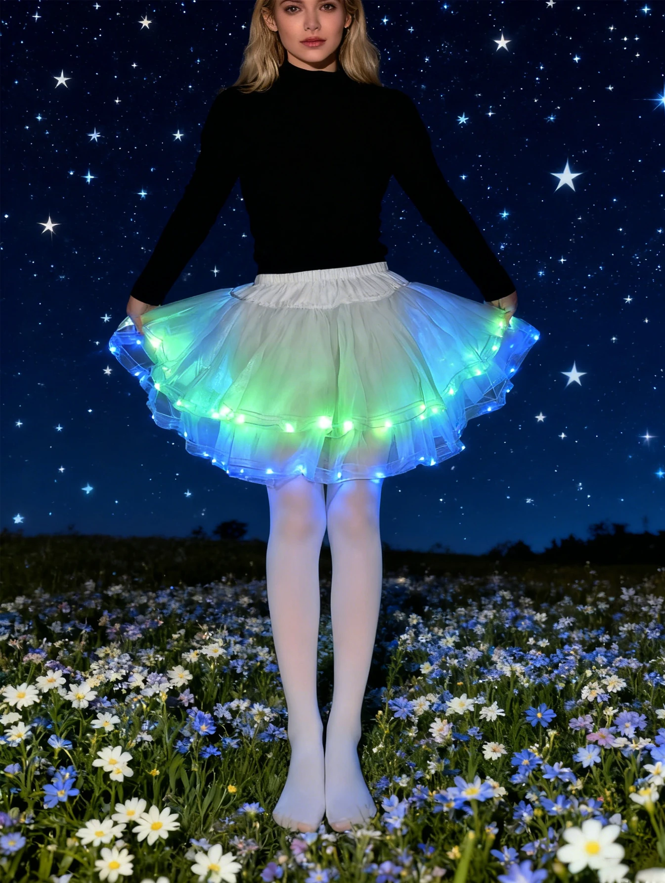 تنورة قصيرة متوهجة باللون الأزرق والأخضر، ضوء من الموضة والضوء الطبيعي تحت الليل القطبي (البطاريات غير متضمنة في الشحن). #1