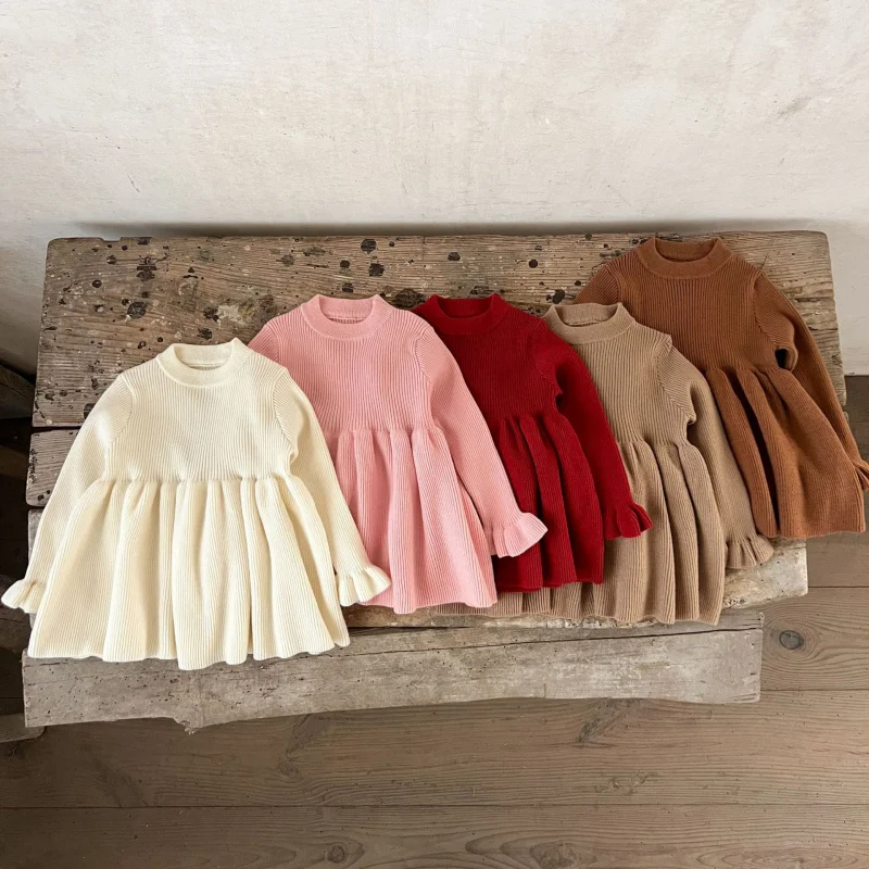 

insGirls Baby Pure Cotton Flared Cuff Knitted Dress Infant Toddler Spring Autumn Sweater Dress