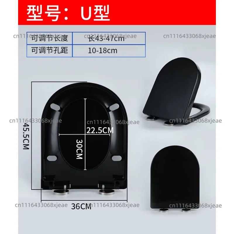 Universal Black Soft Close Toilet Seat, Thickened Quiet Hinges for Old V U Shape Round Bowl Replacement Cover