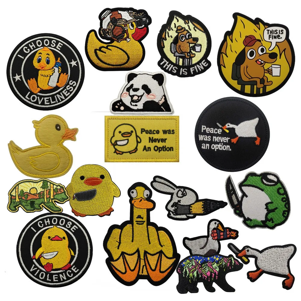 Funny Duck Tactical Patch Embroidery This Is Fine Applique Badge Suitable for Backpacking Jacket  Cute Cat Emoticon Sticker