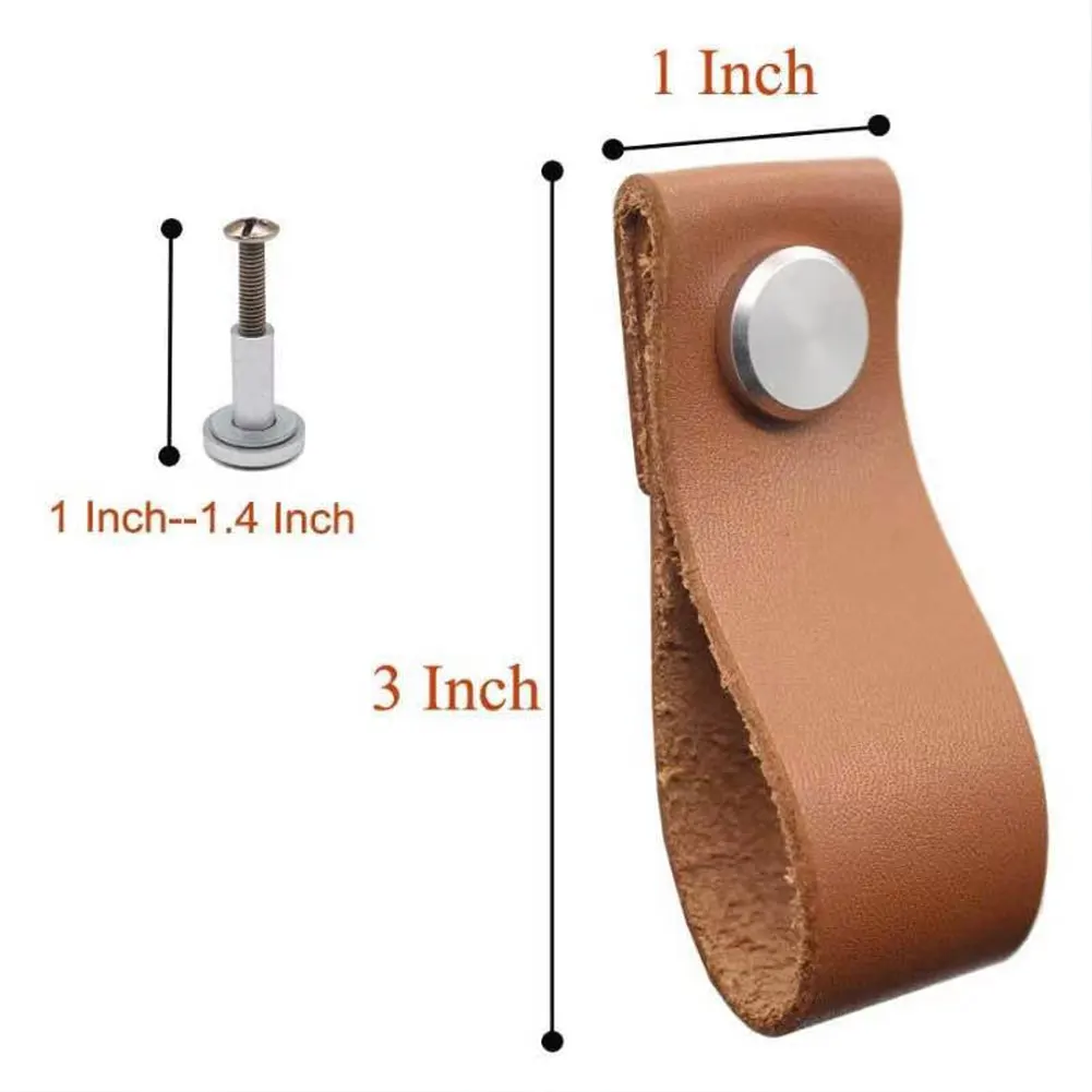 6PCS 수제 가죽 캐비닛 도어 핸들은 손잡이를 당깁니다 드레서 서랍 도어 핸들 주방 손잡이를 당깁니다
