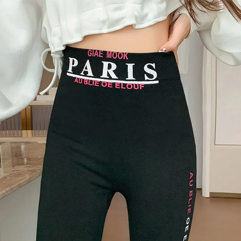 Leggings en velours chaud sans couture, collants taille haute, extensible, lettre imprimée, pantalon de Yoga moulant, mode automne hiver 2022