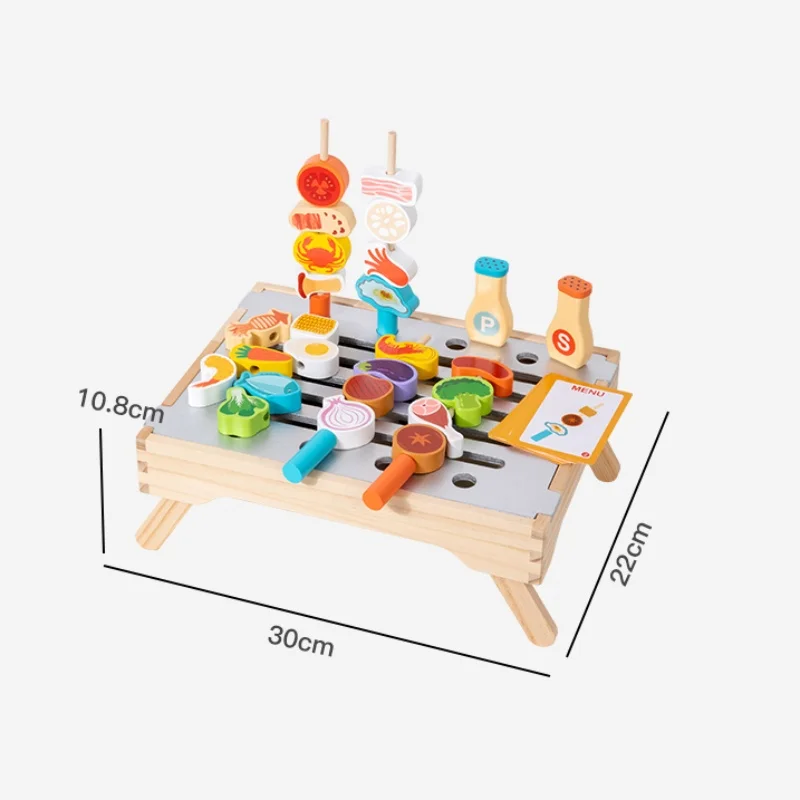 木製BBQおもちゃセット キッチンごっこ遊びおもちゃ 食べ物マッチングゲーム 子供向けごっこ遊び ロールプレイングゲーム 細かい運動能力向上おもちゃ 男の子 女の子向け