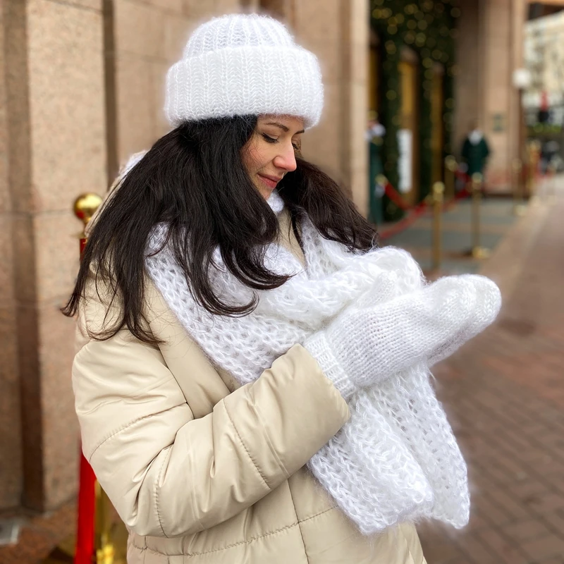 7 Colors Women\'s Knit Hat Scarf Hand 3 Piece Set  Soft Warm Warm Winter Solid Color Fashion Accessories for Cold Weather