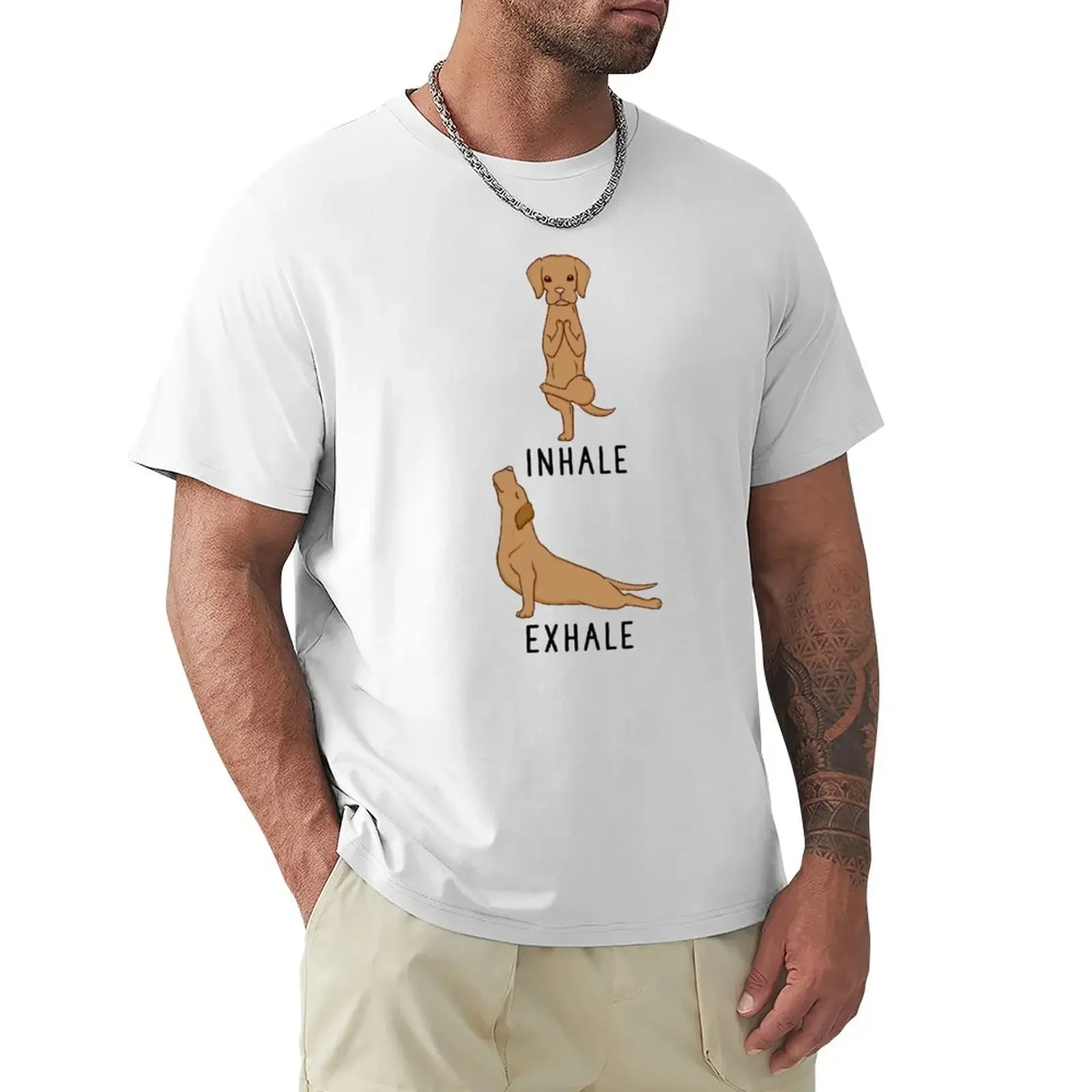 Inhale Exhale Vizsla Yoga T-shirt plus size tops funnys blanks mens t shirts