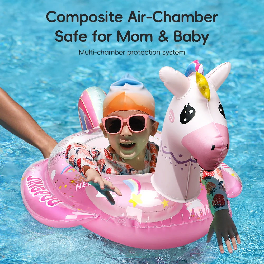 Safe Inflatable Boat Swim Ring, Anti-Tip Sitting Seat, Cute Pony Plane Pool Toy for Kids Toddlers Boys Girls Summer