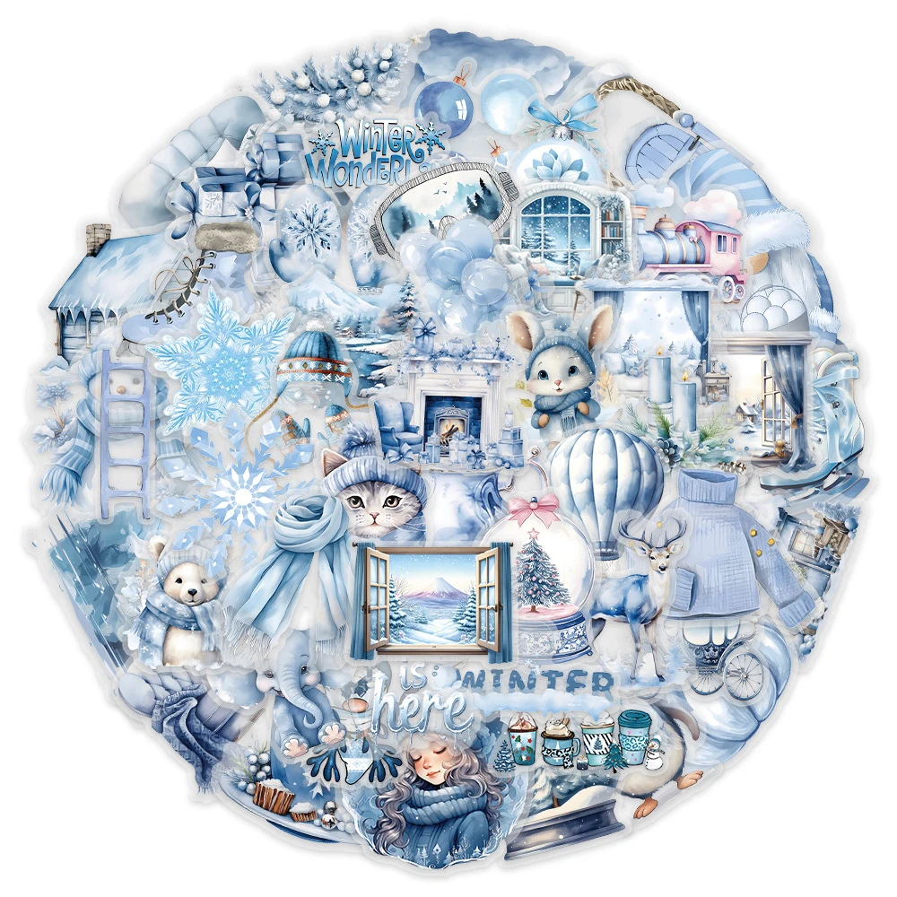 10/30/50pcs Transparent Blue Cute Winter Snow Stickers Aesthetic Cartoon Graffiti Decals DIY Notebook Suitcase Phone Sticker Toy