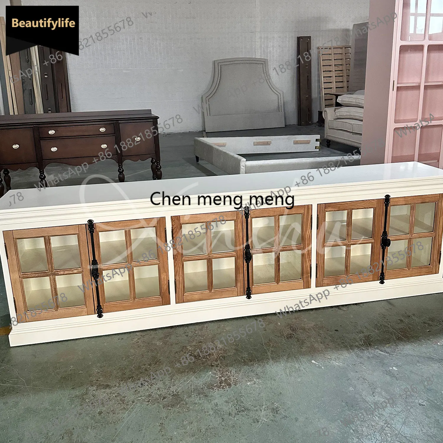 

A139 American retro solid wood TV cabinet household living room floor locker contrasting color TV cabinet