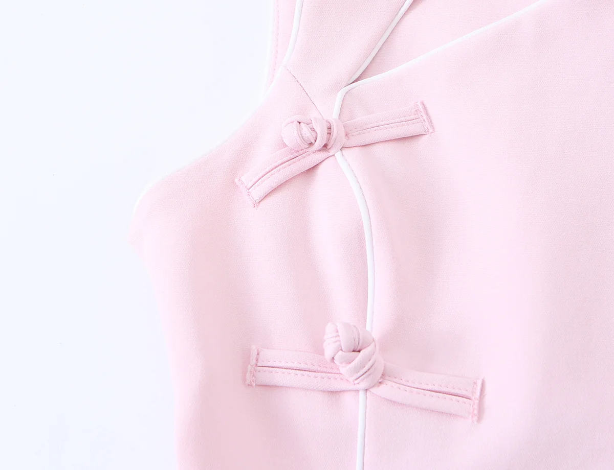 KLKXMYT Elegantes Schickes Damenkleid mit Stehkragen Ärmellos mit Seilknoten-Verschluss Kurzes Kleid Mode 2026 Sommer Schlankes Bürokleid – Detail 6