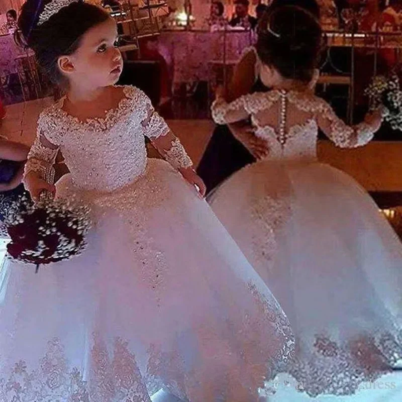 Abiti da ragazza di fiori con volant Fiori fatti a mano Tutu di pizzo Abiti da bambino vintage per abito da festa di compleanno per matrimonio da comunione