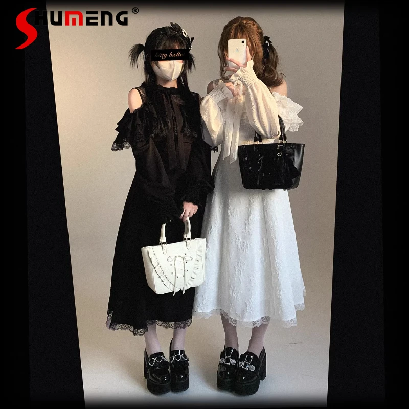 

2026 Spring New Japanese Lolita Lace Off-Shoulder Long Sleeves Dress Women's Clothing Rojita Y2k Kawaii A-line Dresses Ladies
