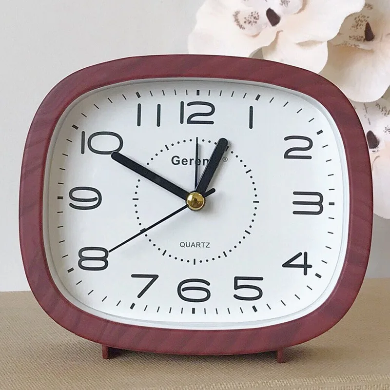 New Simple Retro Faux Wood Alarm Clock Square Clock Elderly Alarm Watch Children Student Big Word Antair Nightstand Whol