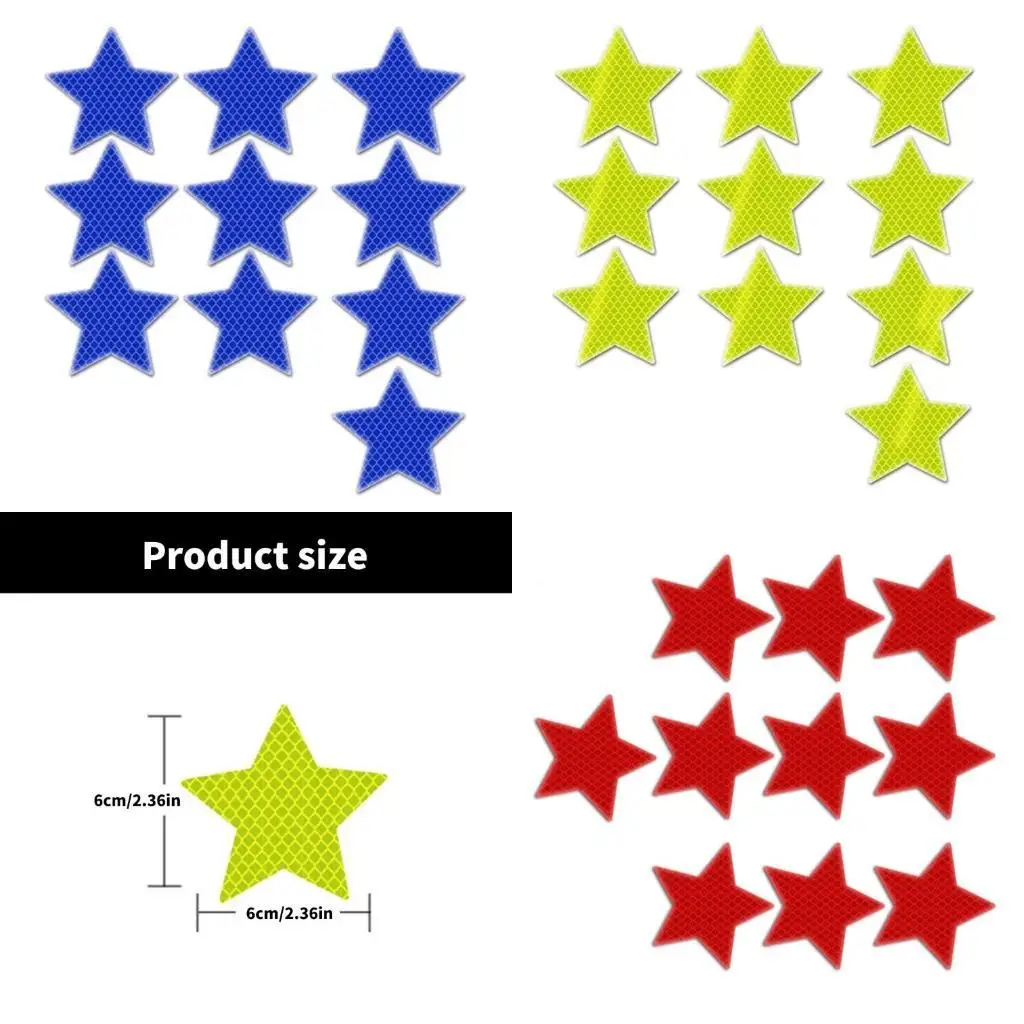 

31BC 10pcs Reflective Star Decals for Car Motorcycle Night Visibility Safety Stickers