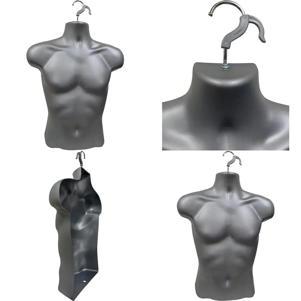 

Набор из 2 серых штабелируемых мужских манекенов с полой спиной, с крючками для подвешивания, для демонстрации футболок и использования на прилавке, подходит для размеров S-M