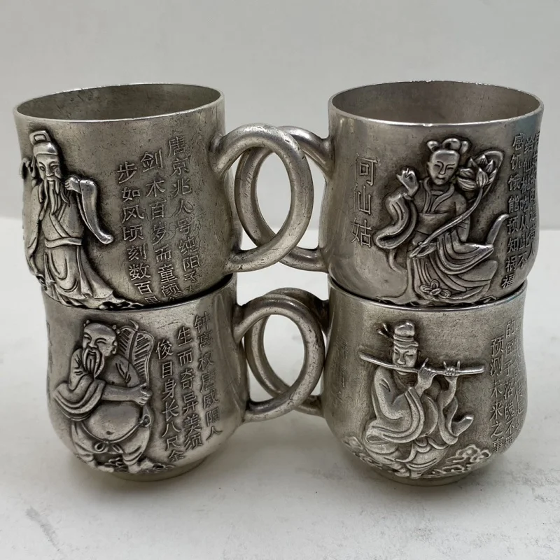 Plata tibetana antigua de plata de ley Miao, Baifu taza de té de longevidad, adorno de plata pura